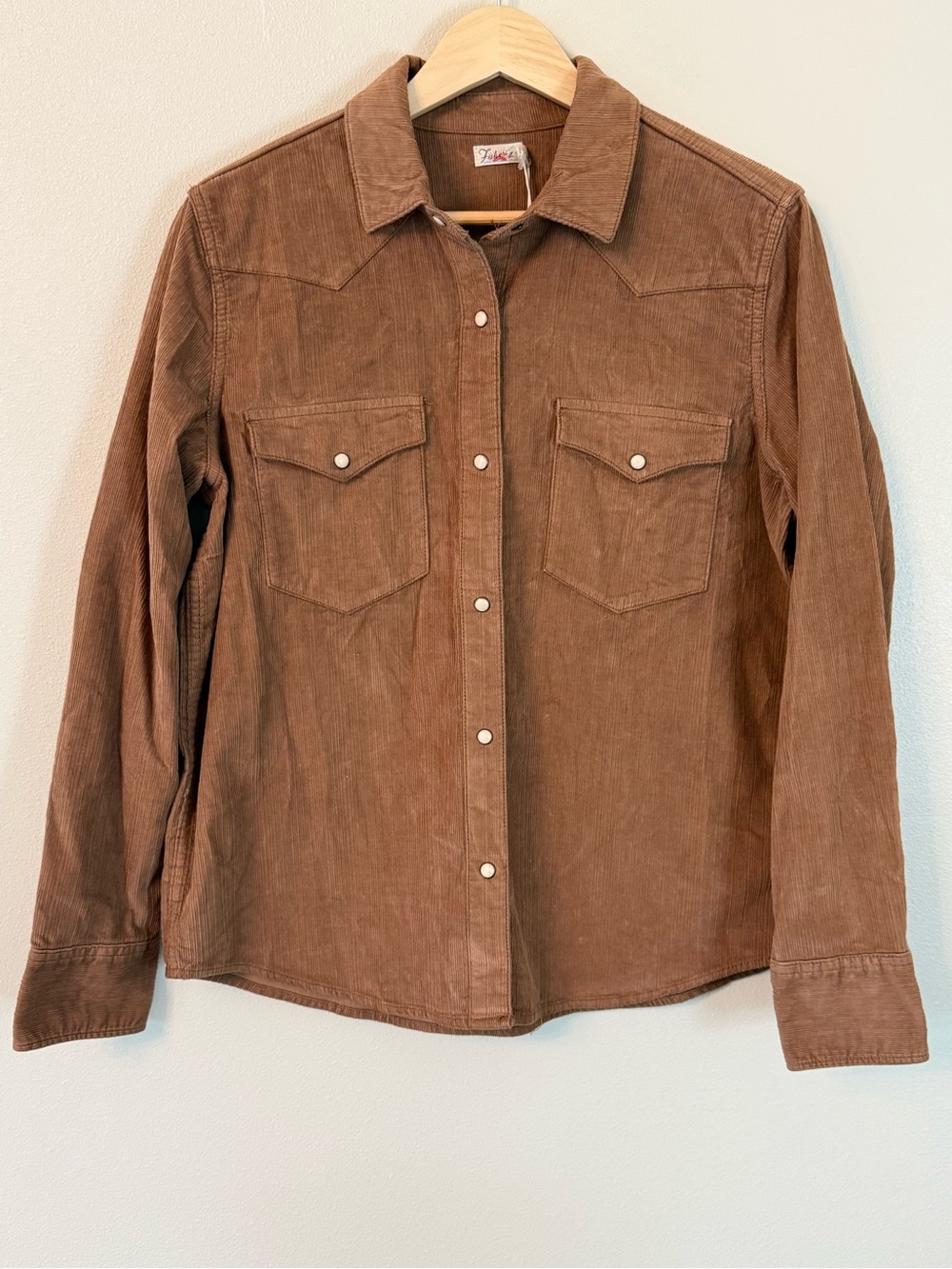 Faherty Stretch Corduroy Western Shirt Saddle Brown Snap Front Size M - Picture 4 of 11